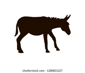 Silhouette of a donkey. Black on white vector illustration