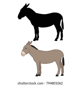 silhouette of a donkey goes on a white background