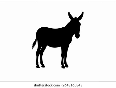 Silhueta de um burro de pé contra fundo branco calmamente