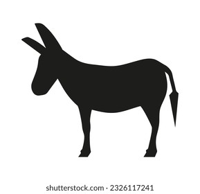 Silhouette of donkey. USA Democratic Party symbol. Clipart for voting 2024 presidential election. Isolated vector illustration on white background.