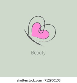 Silhouette of doodle butterfly with wings in shape of heart. Logo of beauty salon. Icon spa, massage. Vector illustration