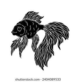 Silhouette, garabato de un pez dorado. Gráficos vectoriales.