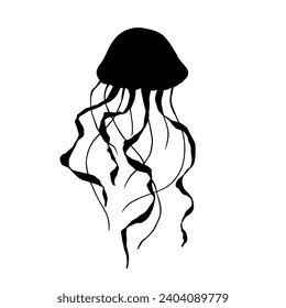 Silhouette, doodle jellyfish. Vector graphics.