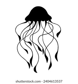 Silhouette, doodle jellyfish. Vector graphics.