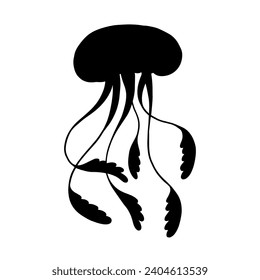 Silhouette, doodle jellyfish. Vector graphics.