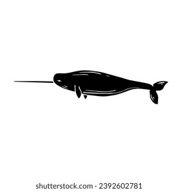 Silhouette, doodle narwhal. Vector graphics.