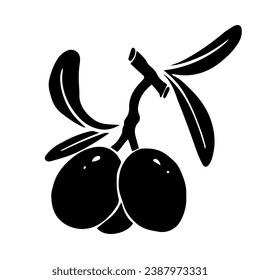 Silhouette, doodle of an olive branch with berries. Vector graphics.