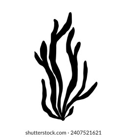 Silhouette, doodle sea grass,algae. Vector graphics.