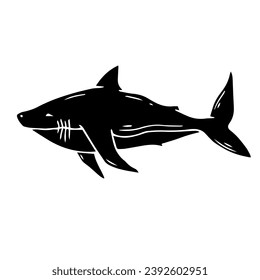 Silhouette, doodle shark. Vector graphics.