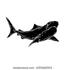 Silhouette, doodle shark. Vector graphics.