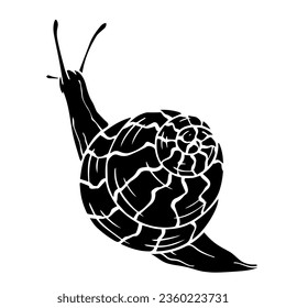 Silhouette, doodle of a snail. Vector graphics.