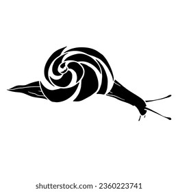 Silhouette, doodle of a snail. Vector graphics.