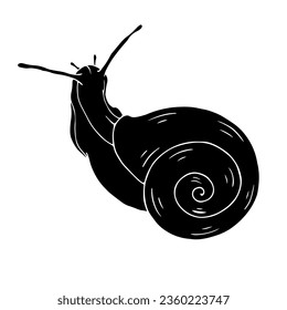 Silhouette, doodle of a snail. Vector graphics.