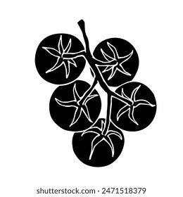 Silhouette, doodle vegetables tomato. Vector graphics.