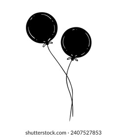 Silhouette, doodles of balloons. Vector graphics.