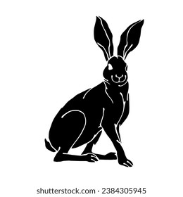 Silhouette, doodles of a forest herbivore animal rabbit, hare. Vector graphics.