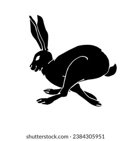 Silhouette, doodles of a forest herbivore animal rabbit, hare. Vector graphics.