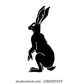 Silhouette, doodles of a forest herbivore animal rabbit, hare. Vector graphics.