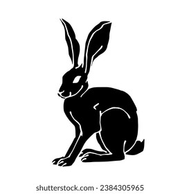 Silhouette, doodles of a forest herbivore animal rabbit, hare. Vector graphics.