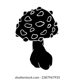 Silhouette, doodles of a forest mushroom, toadstool, fly agaric. Vector graphics.