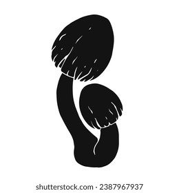 Silhouette, doodles of a forest mushroom, toadstool, fly agaric. Vector graphics.