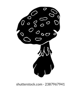 Silhouette, doodles of a forest mushroom, toadstool, fly agaric. Vector graphics.
