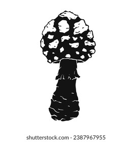 Silhouette, doodles of a forest mushroom, toadstool, fly agaric. Vector graphics.