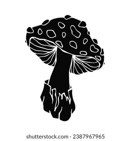 Silhouette, doodles of a forest mushroom, toadstool, fly agaric. Vector graphics.