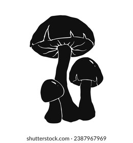 Silhouette, Doodles eines Waldpilzes, Toadstool, Fliege agarisch. Vektorgrafiken.