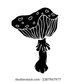 Silhouette, doodles of a forest mushroom, toadstool, fly agaric. Vector graphics.