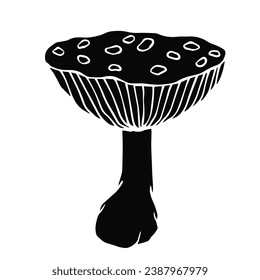 Silhouette, garabatos de un hongo forestal, toadstool, mosca agaric. Gráficos vectoriales.