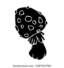 Silhouette, doodles of a forest mushroom, toadstool, fly agaric. Vector graphics.