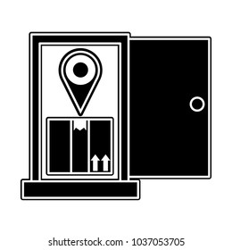 silhouette door with box package nd location symbol
