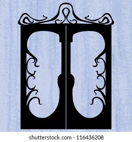silhouette of door on the scratched background
