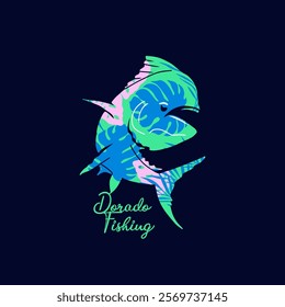 Silhouette Dorado Fish with Pattern Floral Tropical Design Vector Illustration