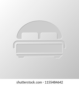 Silhouette of double bed. Double hotel room. Paper design. Cutted symbol. Pitted style