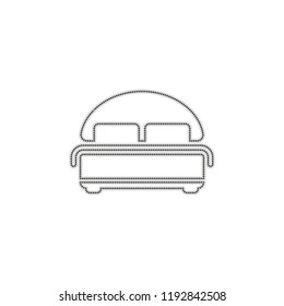 Silhouette of double bed. Double hotel room. Dotted outline silhouette with shadow on white background