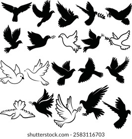 Silhouette Dove Birds Set Bundle