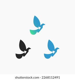 silhouette dove logo design template : elegant dove flying logo design vector ideas isolated on white background. 