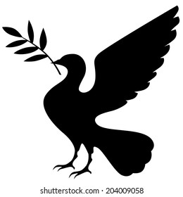 Silhouette of  dove with a palm branch