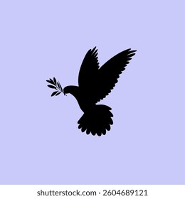 Silhouette of a dove, pigeon carrying an olive branch. The concept of freedom and international day of peace September 21 - Vector, illustration