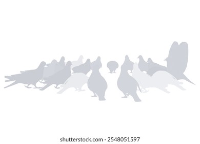 Silhouette of doves sitting in a circle isolated on white background. Vector illustration