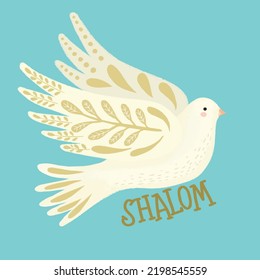 Silhouette of doves in sky. Shalom Israel, Peace Israel. Hanukkah greeting cards.