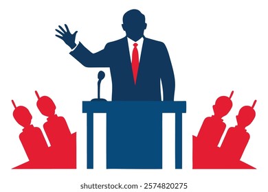 Silhouette of Dr. King giving a speech at a podium