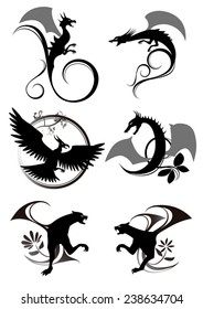 silhouette of dragon, bird, eagle, hawk, lion, tiger, wild animal