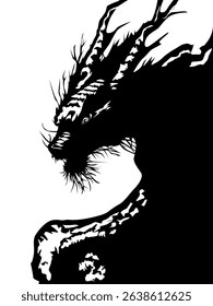 
Silhouette Dragon - black and white vector illustration. Ready for printing on vinyl or for tattoo and also for decorating your designs in a fairy tale mythological style