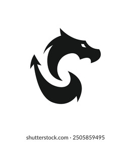 Silhouette of dragon head logo design template. Dragon logo vector