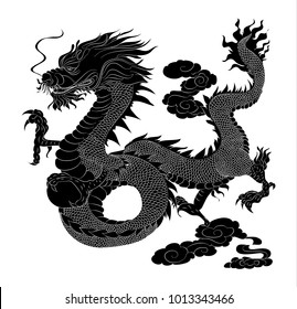 Silhouette Dragon illustration for tattoo style.Japanese Dragon.