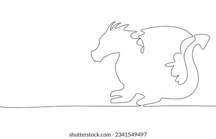 Silhouette de dragón. Banner de concepto continuo de una línea con símbolo 2024 año. Esbozo, arte de línea, ilustración vectorial.