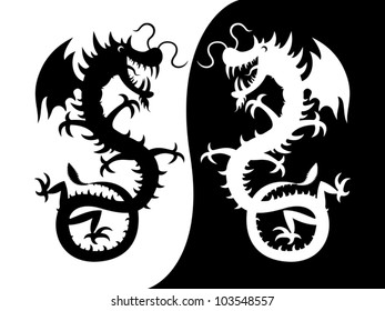 A silhouette of a dragon. Vector silhouette of a dragon - black and white.